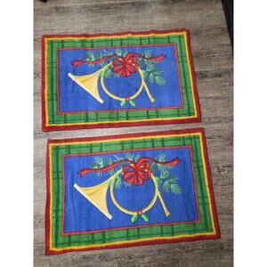 Christmas Holiday French Horn Rugs Pair Small 31" x 21" Latex Backing